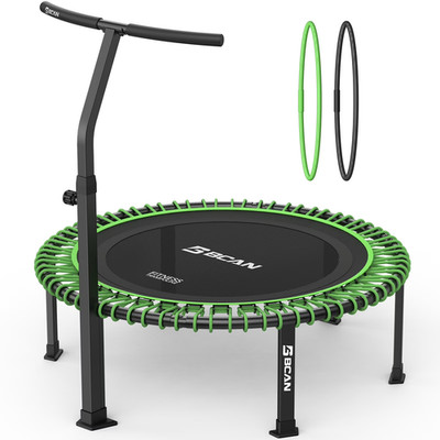 480 LBS Soft Land Mini Trampoline, 38'' Fitness Trampoline, Bungees