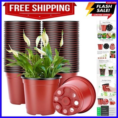 100 Pcs 4 Inch Plastic Plant Nursery Pots, Seed Starting Pot, Flower Plant Co...