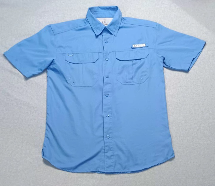 Realtree Fishing Button Up Short Sleeve Shirt Mens Size Small Blue Breathable