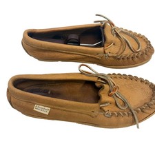 Adirondack Deerskin Leather Moccasins Tan Made in USA Mens 9 Loafers Slippers