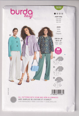 5830 BURDA Easy - JACKET w Sleeve Variation - Sz 8 to 22