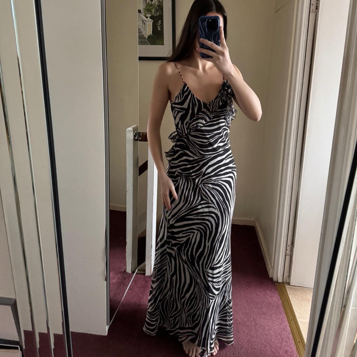 Zara Zebra Maxi Dress Zara Long Ruffled Zebra Animal Print Maxi