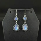 Rainbow Moonstone 925 sterling silver handmade Dangle Drop Earrings 2.25"