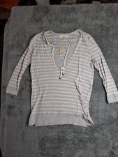 Ann Taylor LOFT Petite Sweater Grey W/ White Stripes Size XXSP
