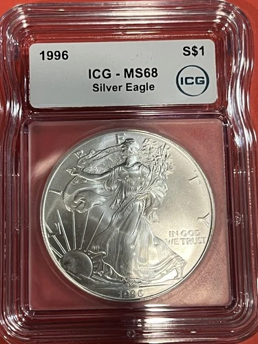 1996 Key date Silver Eagle Dollar MS68 ICG Certified Lowest Mintage In Bu Series