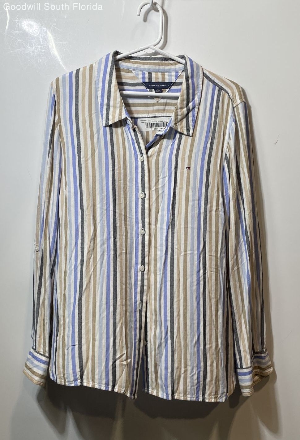 Tommy Hilfiger Womens Multicolor Striped Long Sleeve Button-Up Shirt Size XL