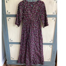 Floral Heart Print Empire Waist Maxi Dress Black Pink Boho Vintage MOD Flowers