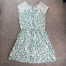 Como Vintage Dress Womens L Green Floral Sleeveless Short Rayon Crochet Sundress