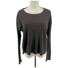 Michael Stars Charcoal Grey Waffle Knit Button Shoulder Long Sleeve Top Size L