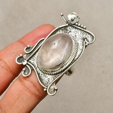 Rose Quartz Gemstone 925 Sterling Silver Handmade Silver Jewelry Ring 8.5