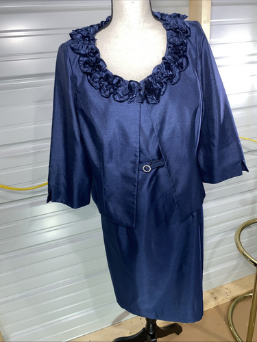 Jessica Howard Suit Navy Blue 2 PC Dress Jacket Sz 12 Business Formal Wedding