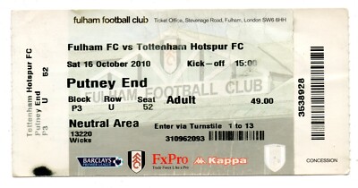 Ticket ENG FC Fulham - Tottenham Hotspur 16.10.2010