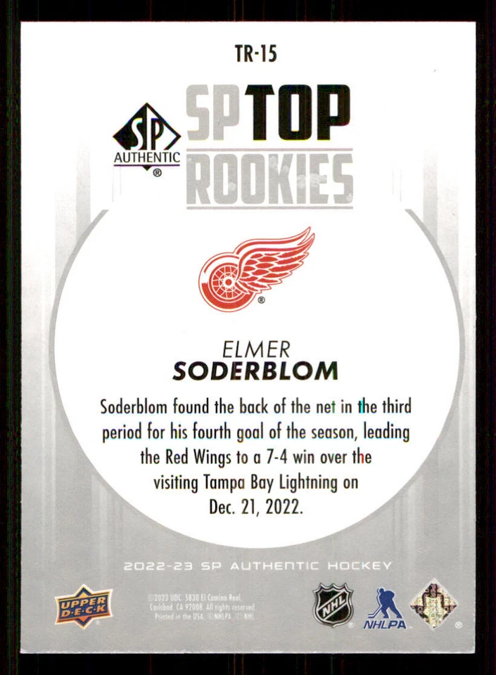 2022-23 SP Authentic Top Rookies #TR15 Elmer Soderblom - Image 2 of 2