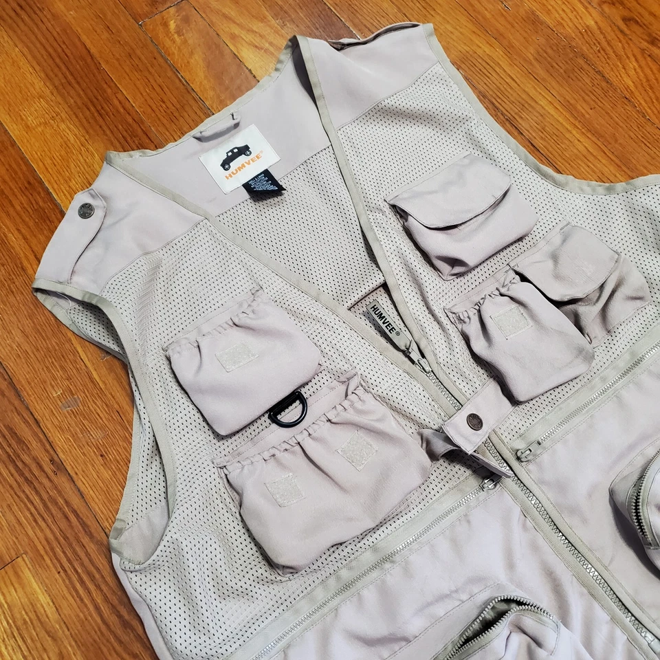 Humvee Safari Vest Mens Large Hiking Fishing Hunting Biege Brown  - Image 3 of 4