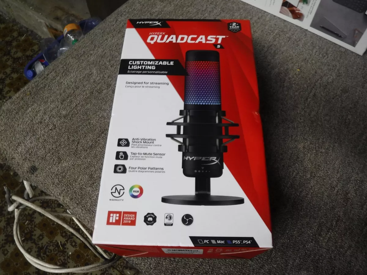 NEW* HyperX QuadCast S Wired Multi-Pattern USB Electret Condenser Mic,  4P5P7AA 196188049488