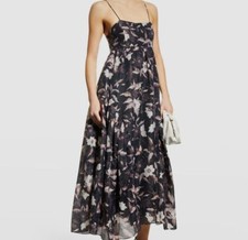 $1250 Ulla Johnson Women's Black Floral Empire Waist MIDI Dress Size 10