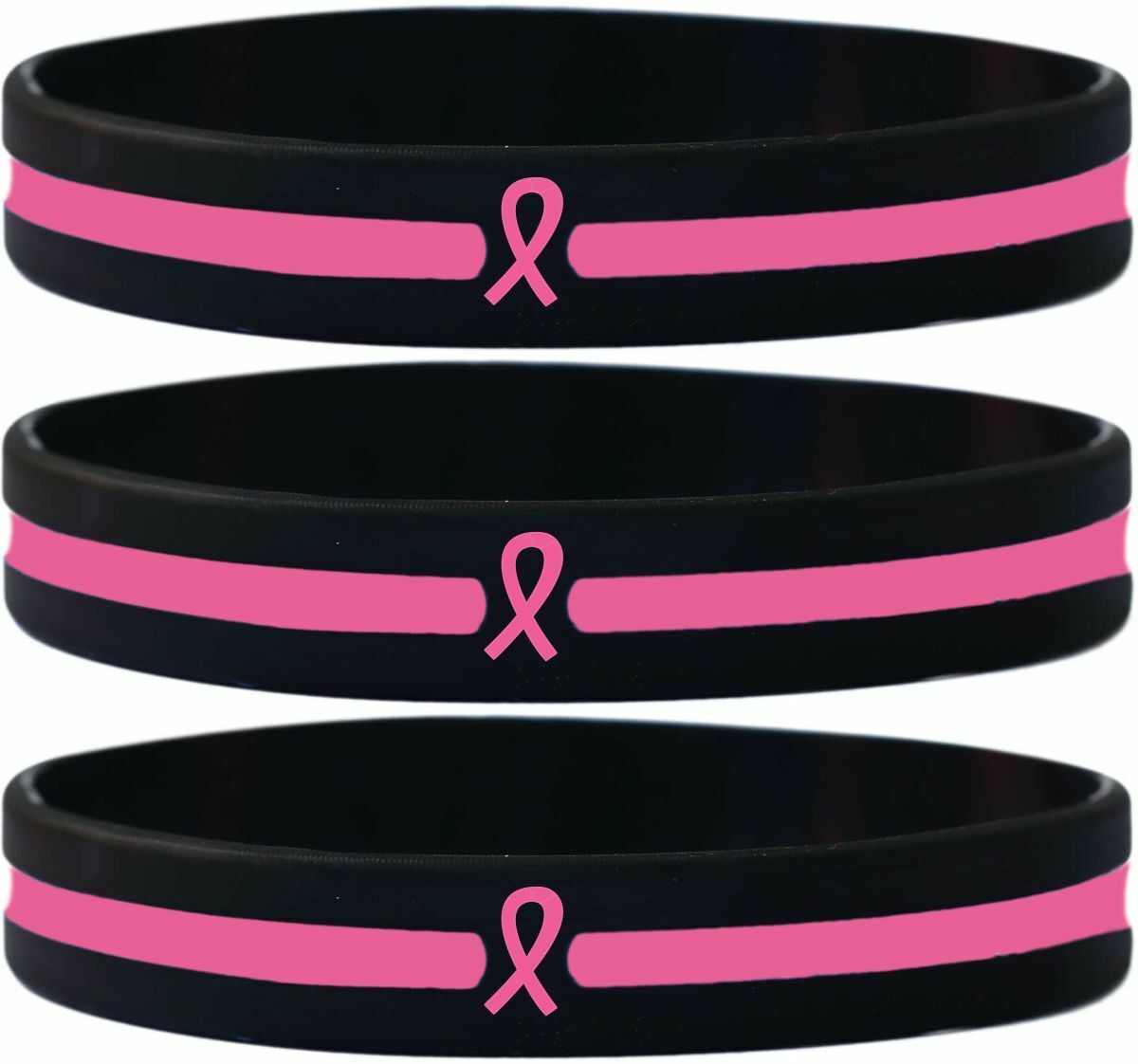 Pink Ribbon Wristbands with The Thin PINK Line - Wholesale Lot o