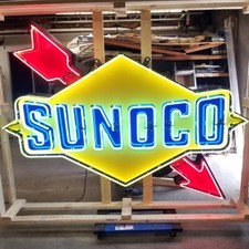 New Sunoco Porcelain Sign with Neon & Flashing Arrow 8 FT W x 5 FT H