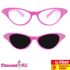 Ladies 50s Pink Sunglasses Flyaway Rock n Roll Diamante Lady Glasses 1950