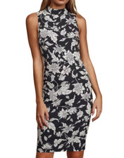 NWT LULUS Black Floral Carriage Tour Mock Neck Dress M Business Office Suits NEW