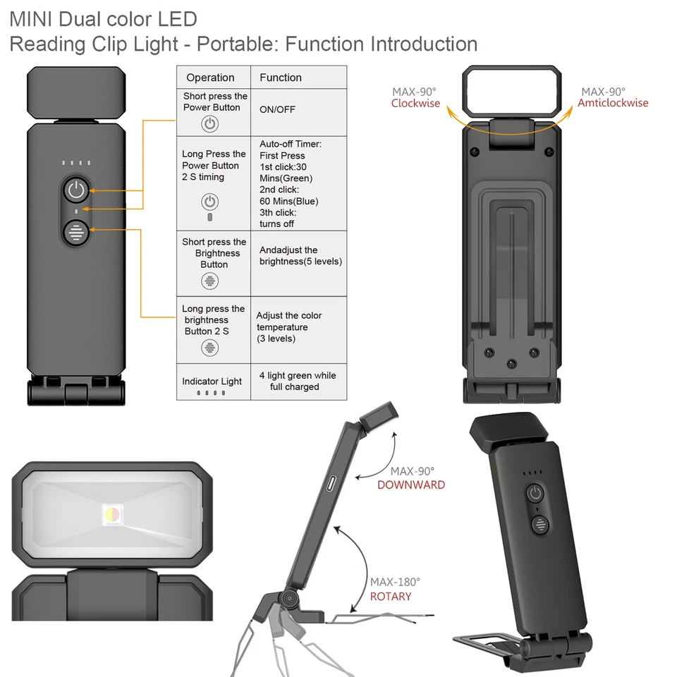Reading Lights For Books In Bed Clip-on LED USB Rechargeable Lamp To(Type 1) - Image 2 of 4