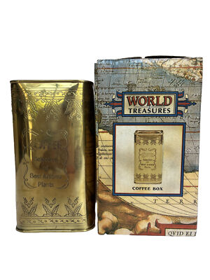 Brass Coffee Storage Box World Treasures India Vintage 1997 Open Box
