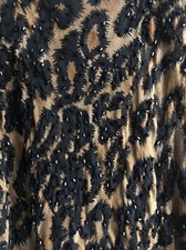 Vintage Cache 100 Silk Black Cheetah High Low Maxi Lined Halter Dress Gown Bead