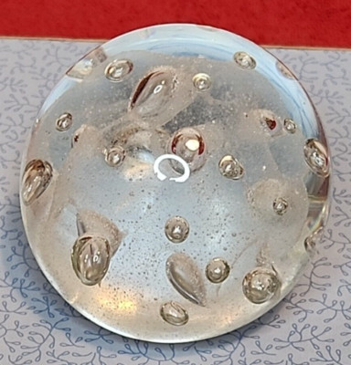 Vintage Paperweight Ball Art Glass Sphere Clear 3'' Controlled Bubbles