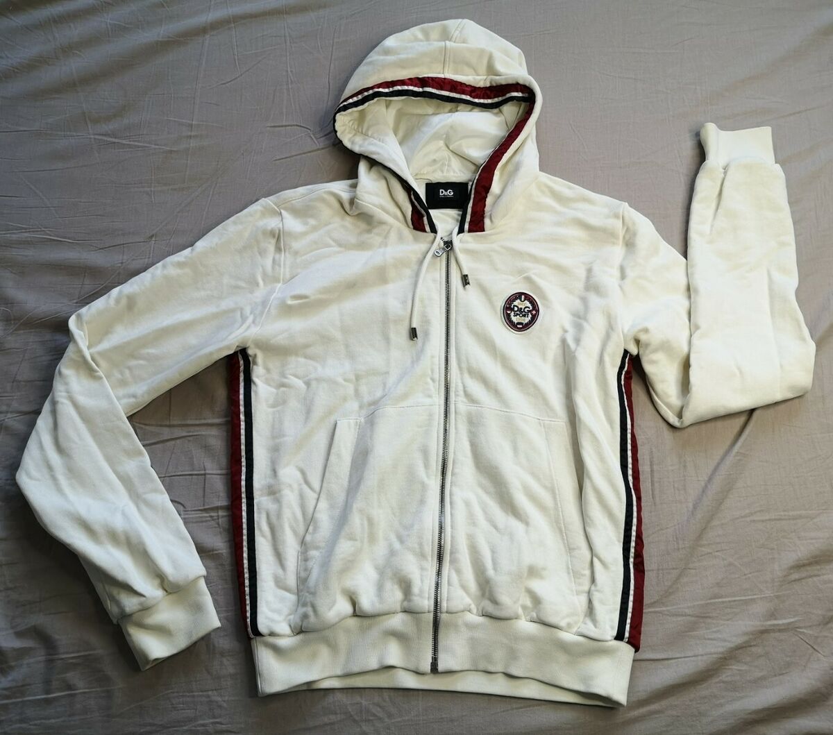 Dolce & Gabbana D&G Men's White Sport Side Stripe Full Zip Dolce & Gabbana D&G Men's White Sport Side Stripe Full Zip