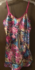 Vtg California Dynasty Satin Second Skin Chemise Slip Dress Bright Floral Sz-S/P