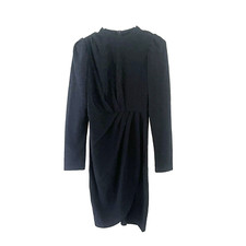 Shein Dress Womens Black Bodycon Medium Pleated Ruched Long Sleeve LBD Sparkly