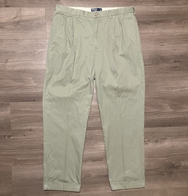Vintage Polo Ralph Lauren Hammond Pant Mens 38x32 Green Chino Pleated Cuff