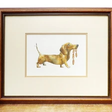 Dachshund Wall Art Gifts Framed Sausage Dog Print Picture Art Watercolour Used