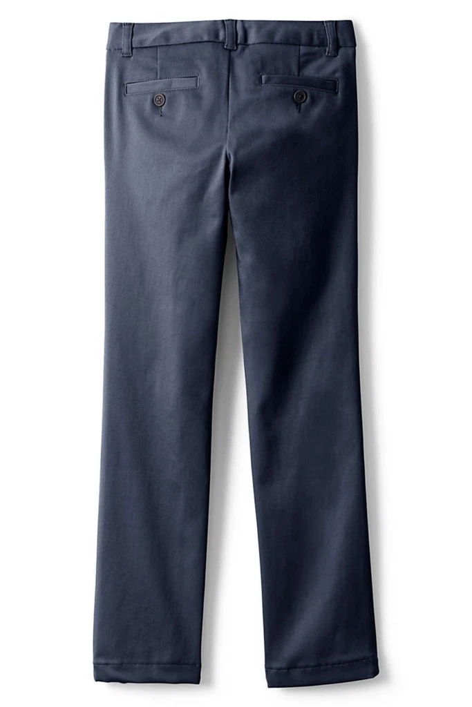 Pantalones chinos LANDS END azul marino escuela ajuste perfecto frente liso niñas 14 entrepiernas 28"