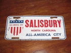 SALISBURY NORTH CAROLINA ALL-AMERICAN BOOSTER LICENSE PLATE c1963 VINTAGE