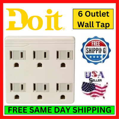 Do it 525286 6 Outlet Wall Tap Adapter Ivory 15A 125V Grounded UL Power Splitter