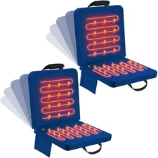 2 Pack Heated Stadium Seats for Bleachers with Back Support Extra Navy Blue