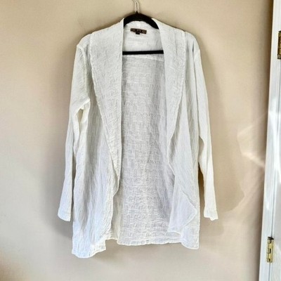 FLAX white texture linen cotton blend open shirt minimal duster cardigan