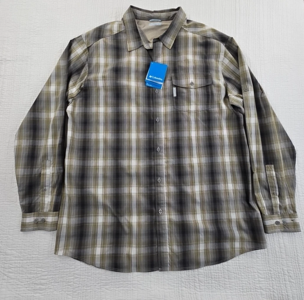 Columbia Utilizer Shirt Men's 2XL Long Sleeve Grey Plaid Button Up NEW Vented