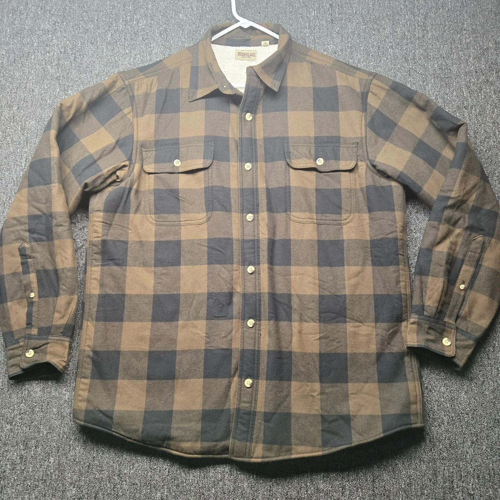 RedHead Men’s XL Sherpa Lined Flannel Jacket Brown Black Buffalo Plaid Shacket