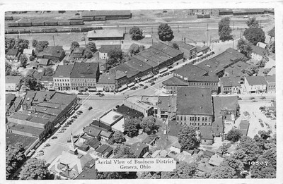 1930s Geneva Ohio Aerial View Business District #10507 Postcard 25-11650