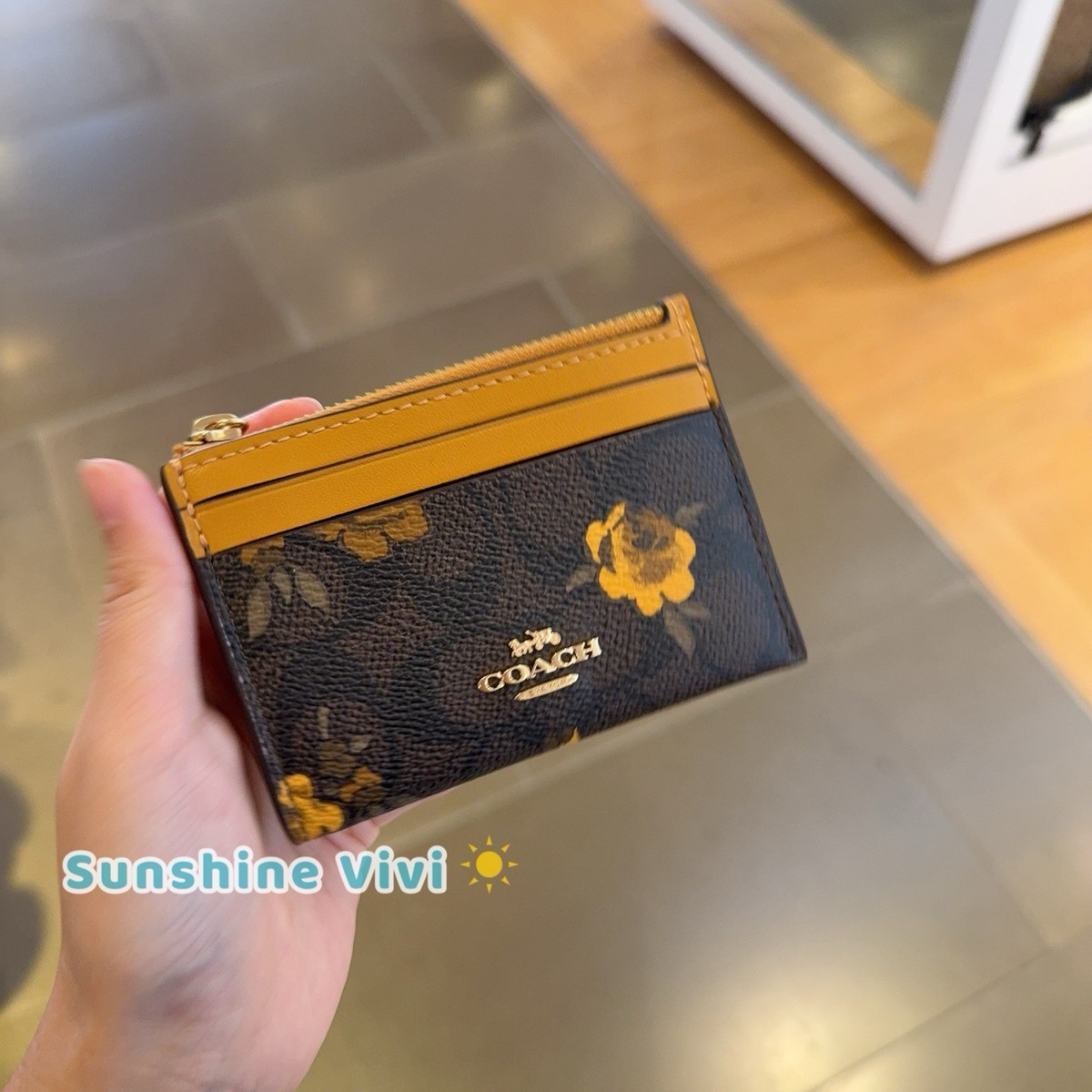 NWT Coach Mini Skinny Id Case Signature Canvas Floral Walnut