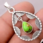 Copper Green Turquoise - Arizona 925 Sterling Silver Pendant Jewelry P-1478