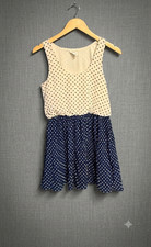 Pins & Needles Urban Outfitters Polka Dot Mini Dress Small Cream Navy Blue