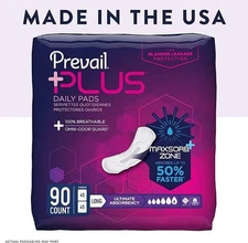 Prevail Plus Daily Incontinence Bladder Control Pads Ultimate Long, 90 Count