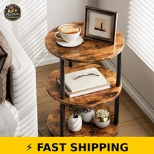 XBurmo Small Round Coffee Table - 3 Tier Accent Table, Rustic Brown