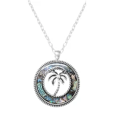 Hawaiian Palm Tree Abalone Pendant Necklace Silver