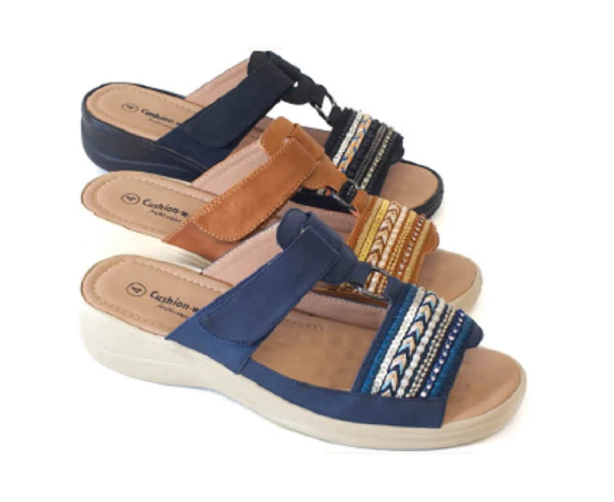 Cushion Walk Gemma Ladies Comfort Summer Diamante Slip On Mule Sandal