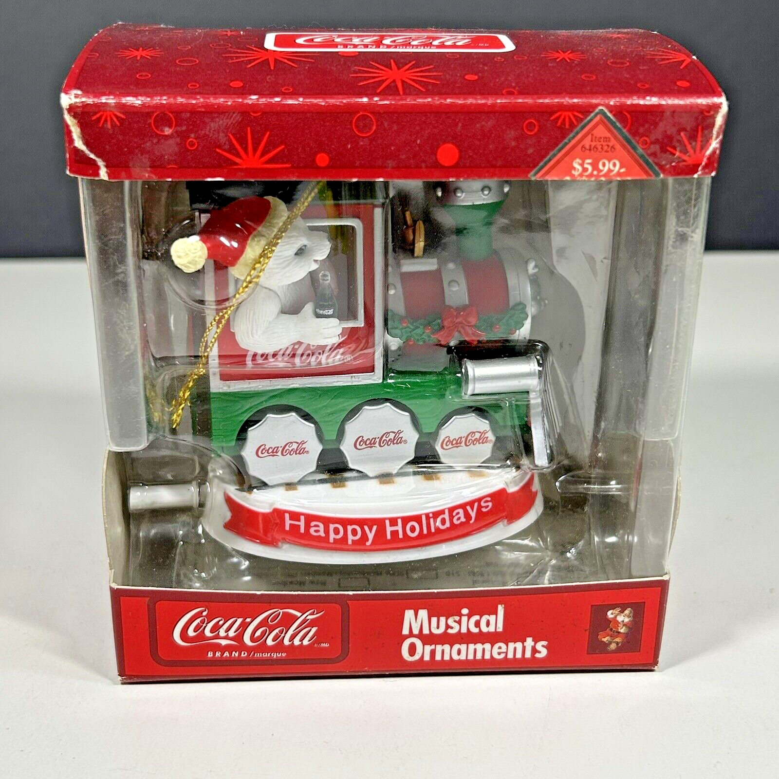 Coca-Cola Coke Brand Musical Christmas Ornament Polar Bear Train  Express NIB