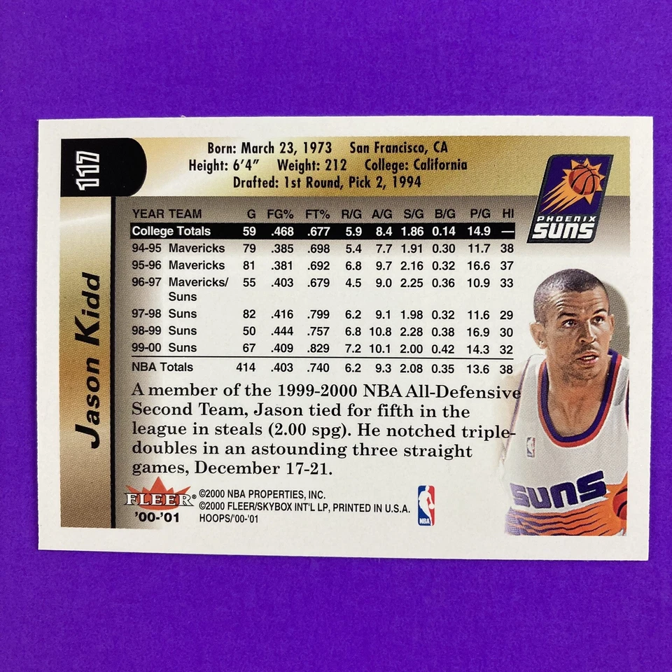 Jason Kidd 2000-01 Fleer Hot Prospects Card #117 NBA Phoenix Suns - Image 2 of 2